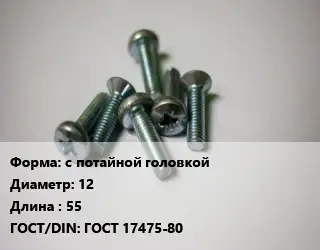 Винт с потайной головкой 12х55 ГОСТ 17475-80